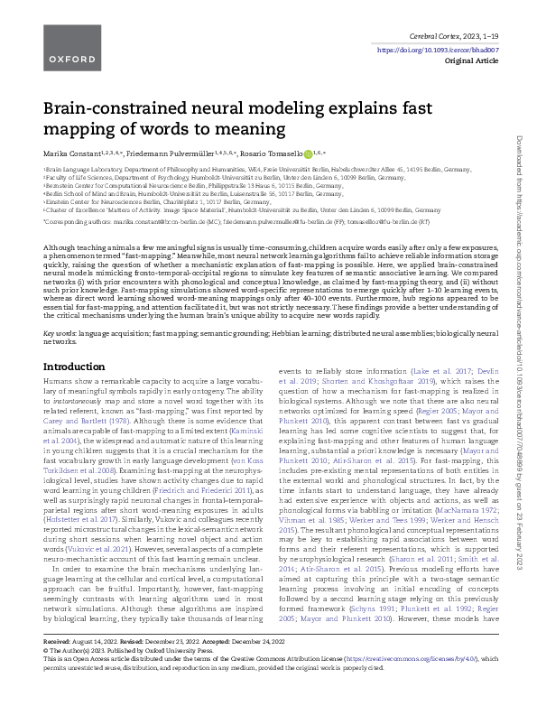 (PDF) Brain-constrained neural modeling explains fast mapping of words ...