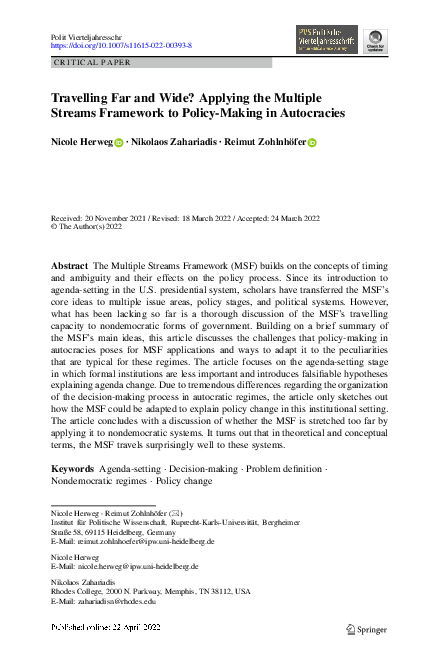 (PDF) Travelling Far and Wide? Applying the Multiple Streams Framework ...