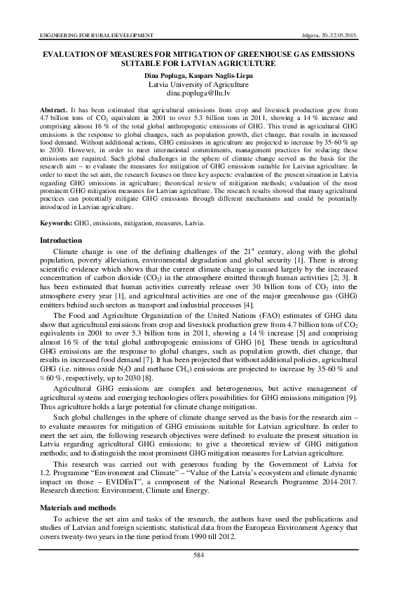 (PDF) Evaluation of Measures for Mitigation of Greenhouse Gas Emissions ...