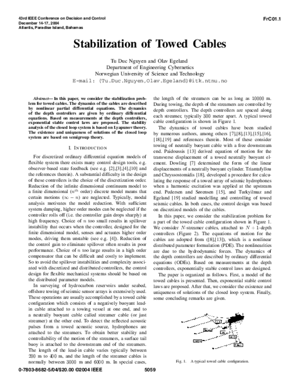 (PDF) Stabilization of towed cables