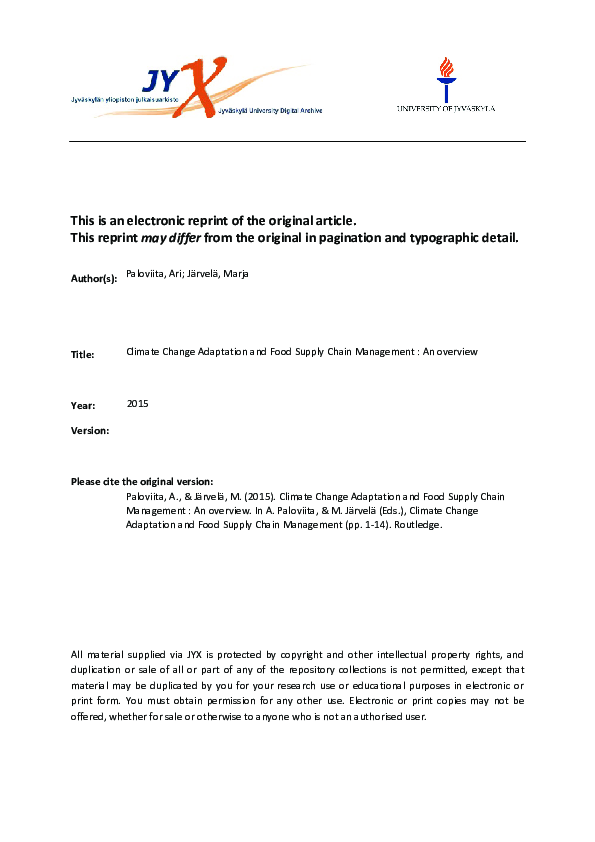 (PDF) Climate Change Adaptation and Food Supply Chain Management