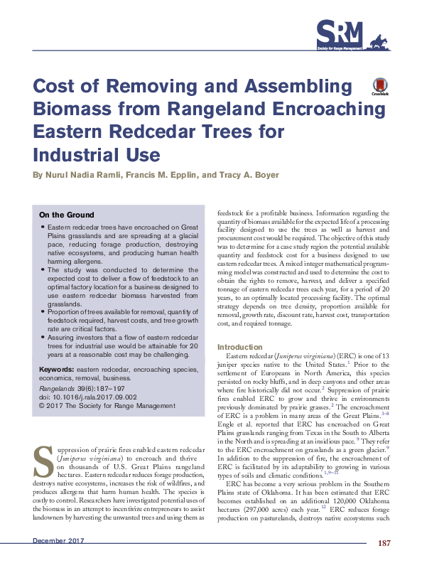 (PDF) Cost of Removing and Assembling Biomass from Rangeland ...
