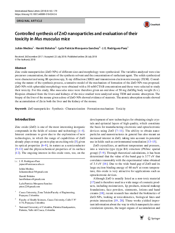(PDF) Controlled synthesis of ZnO nanoparticles and evaluation of their ...