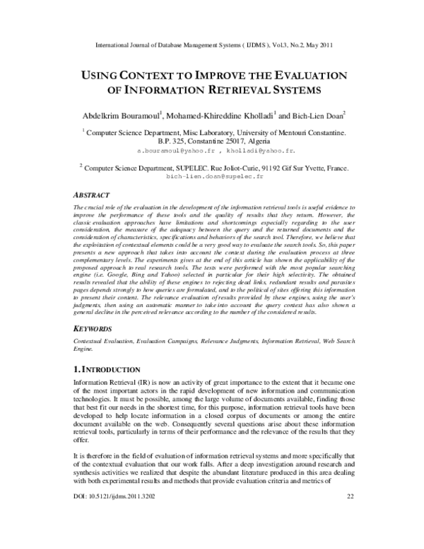 (PDF) Using Context to Improve the Evaluation of Information Retrieval ...