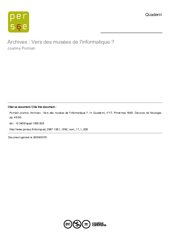 (PDF) Archives : Vers des musées de l'informatique