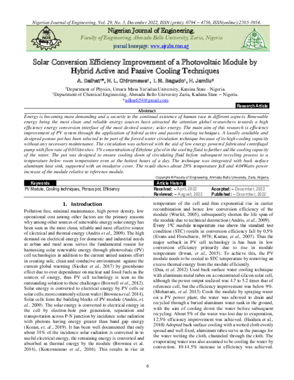 (PDF) Solar Conversion Efficiency Improvement of a Photovoltaic Module ...