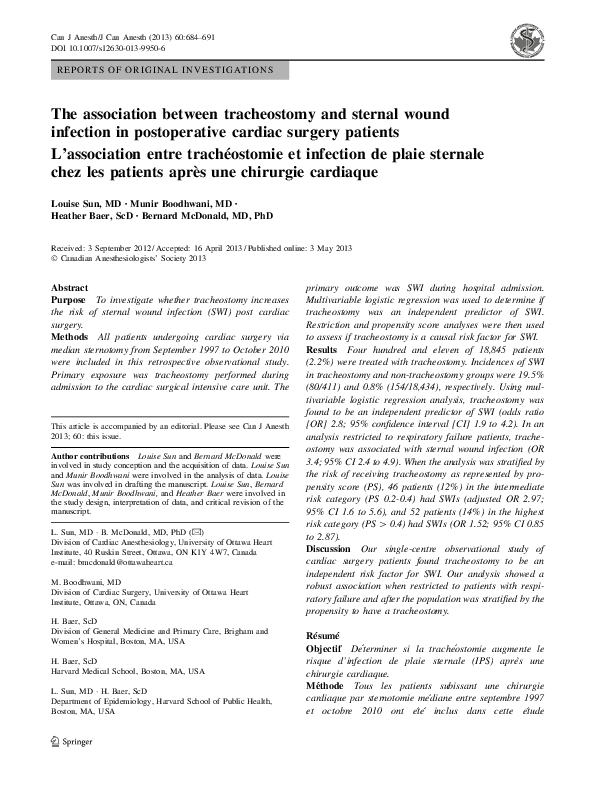 (PDF) The association between tracheostomy and sternal wound infection ...