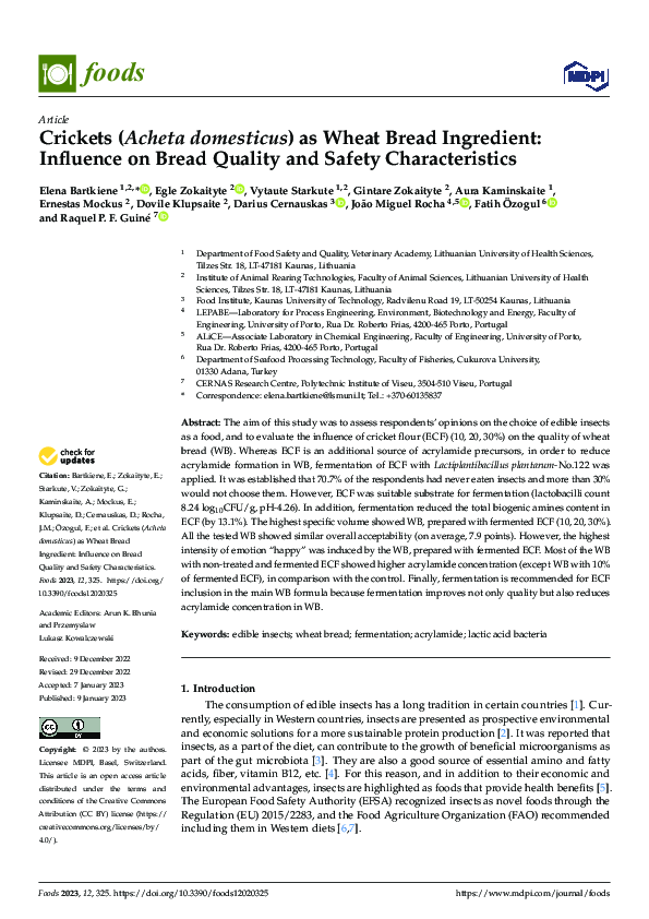 (PDF) Crickets (Acheta domesticus) as Wheat Bread Ingredient: Influence ...