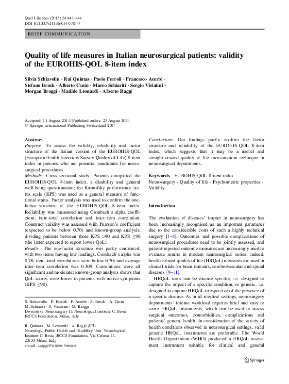(PDF) Quality of life measures in Italian neurosurgical patients ...