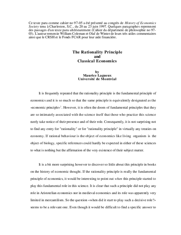 (PDF) The Rationality Principle and Classical Economics