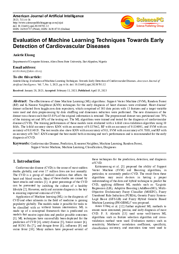 (PDF) Evaluation of Machine Learning Techniques Towards Early Detection ...