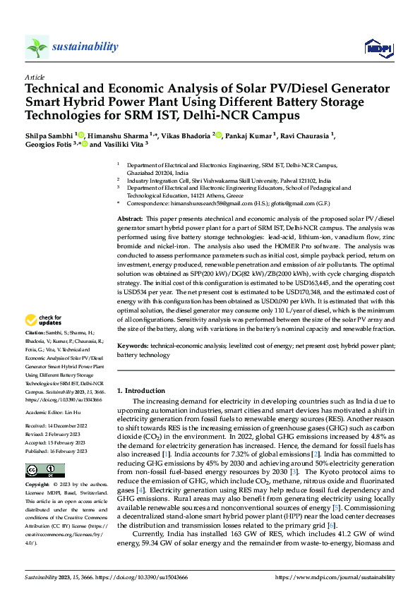 (PDF) Technical and Economic Analysis of Solar PV/Diesel Generator ...