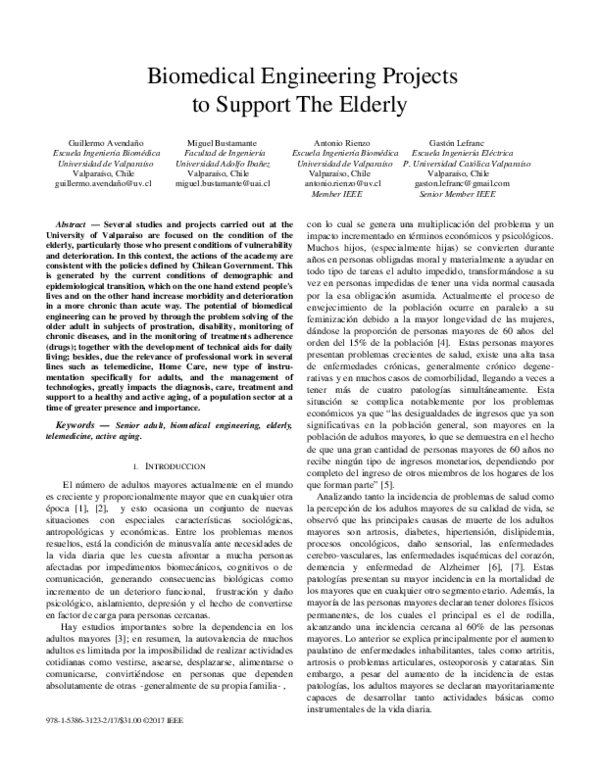 (PDF) Biomedical engineering projects to support the elderly