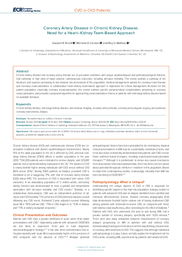 (PDF) Coronary Artery Disease in Chronic Kidney Disease: Need for a ...
