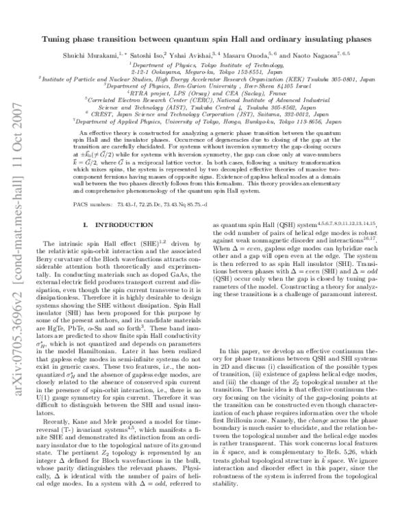 (PDF) Tuning phase transition between quantum spin Hall and ordinary ...