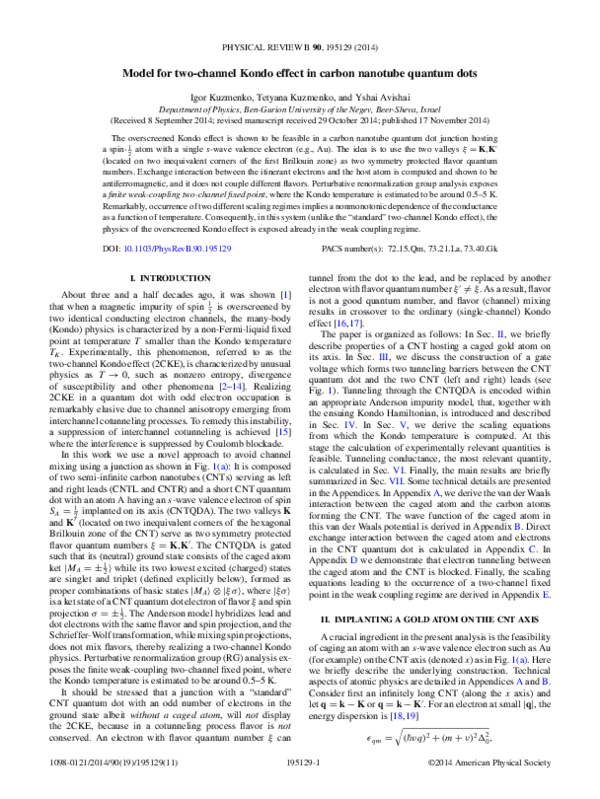 (PDF) Model for two-channel Kondo effect in carbon nanotube quantum dots