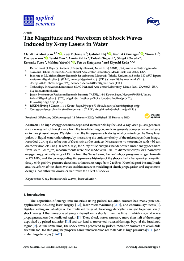 (PDF) The Magnitude and Waveform of Shock Waves Induced by X-ray Lasers ...