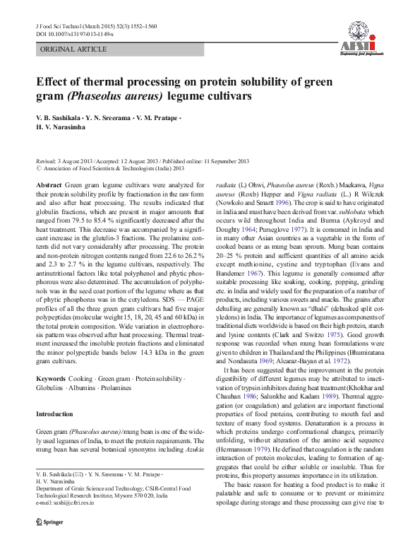 (PDF) Effect of thermal processing on protein solubility of green gram ...