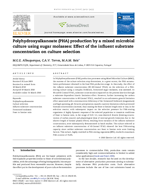 (PDF) Polyhydroxyalkanoate (PHA) production by a mixed microbial ...