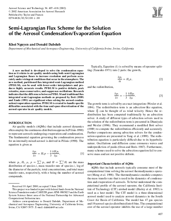 (PDF) SemiLagrangian Flux Scheme for the Solution of the Aerosol