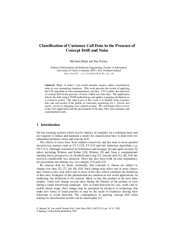 (PDF) Classification of Customer Call Data in the Presence of Concept ...