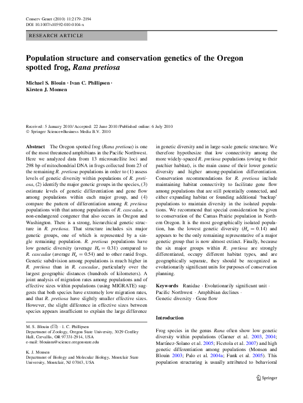 (PDF) Population structure and conservation genetics of the Oregon ...