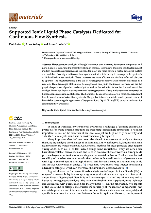 (PDF) Supported Ionic Liquid Phase Catalysts Dedicated for Continuous ...