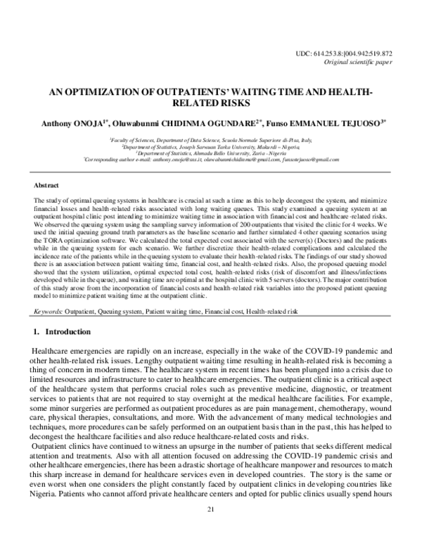 (PDF) An Optimization of Outpatients’ Waiting Time and Health-related Risks
