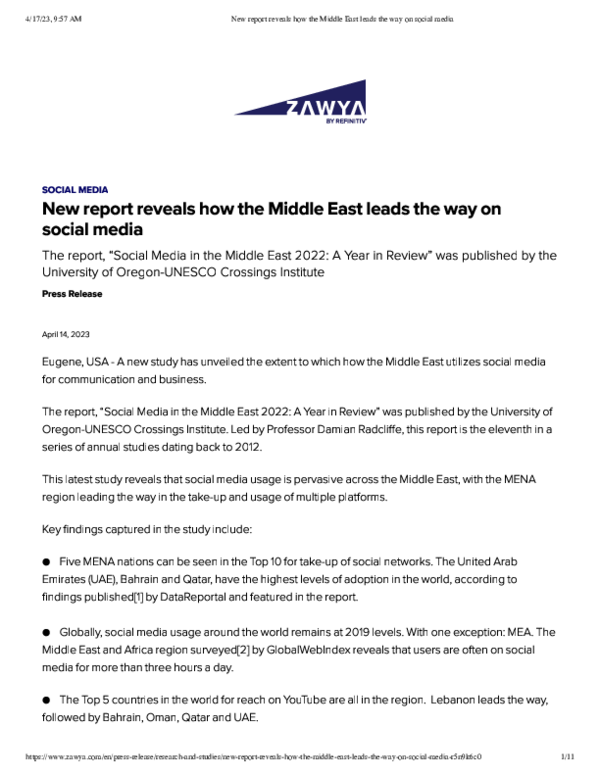 (PDF) New report reveals how the Middle East leads the way on social media