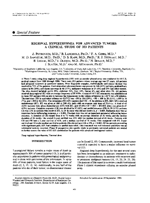 (PDF) Regional hyperthermia for advanced tumors: A clinical study of ...