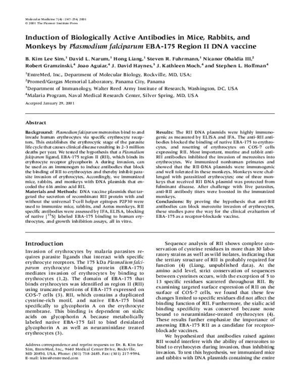 (PDF) Induction of Biologically Active Antibodies in Mice, Rabbits, and ...