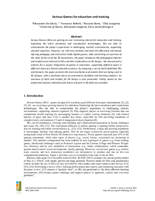 (PDF) Serious Games for education and training