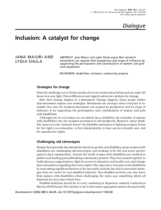 (PDF) Inclusion: A catalyst for change