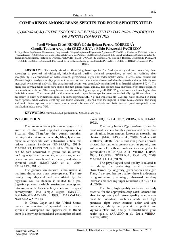(PDF) Comparison among beans species for food sprouts yield ...