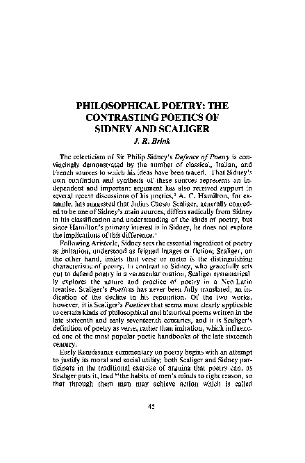 (PDF) Philosophical Poetry: The Contrasting Poetics of Sidney and Scaliger