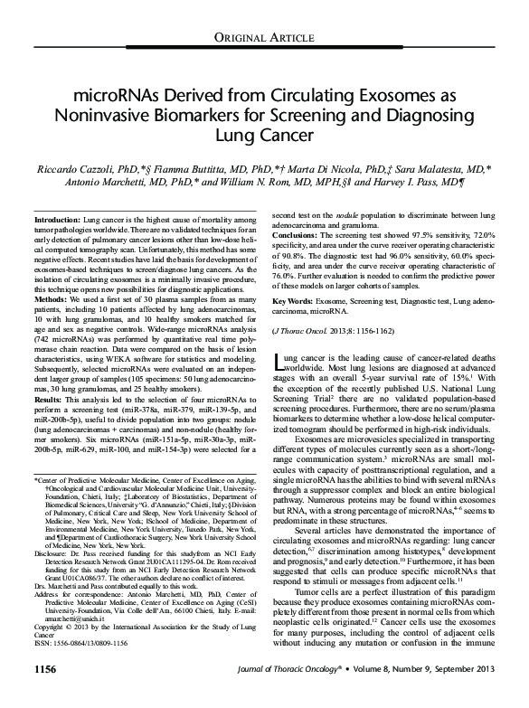 (PDF) microRNAs Derived from Circulating Exosomes as Noninvasive ...