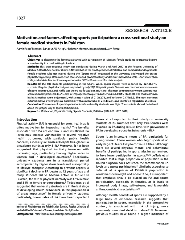 (PDF) Motivation and factors affecting sports participation: a cross ...