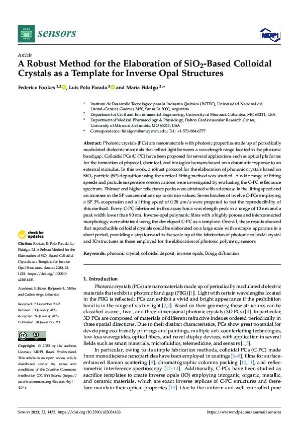 (PDF) A Robust Method for the Elaboration of SiO2-Based Colloidal ...