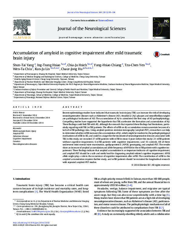 (PDF) Accumulation of amyloid in cognitive impairment after mild ...