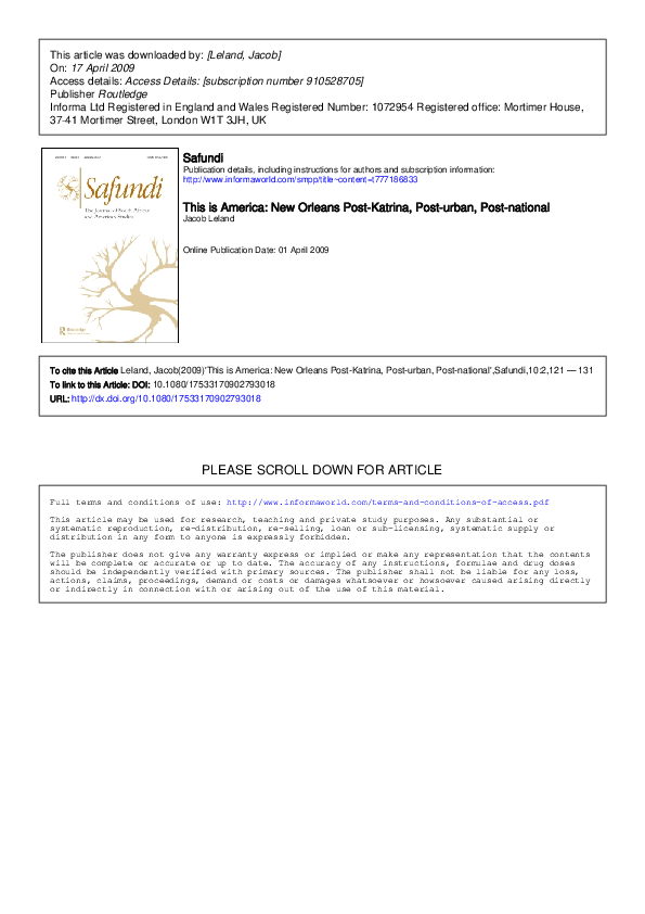 (PDF) This is America: New Orleans Post-Katrina, Post-urban, Post-national