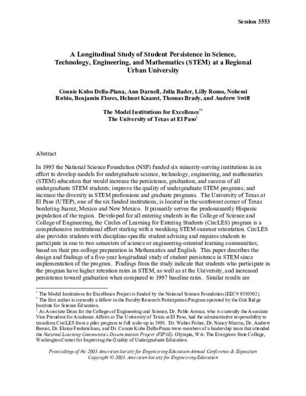 (PDF) A Longitudinal Study Of Student Persistence In Science ...