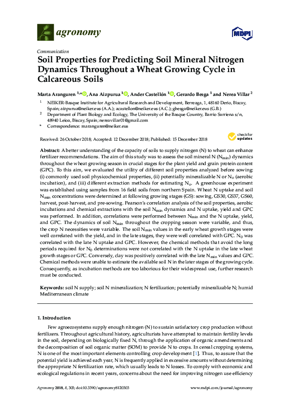 (PDF) Soil Properties for Predicting Soil Mineral Nitrogen Dynamics ...