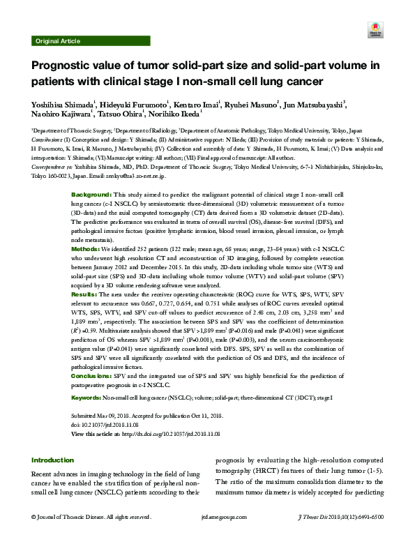 (PDF) Prognostic value of tumor solid-part size and solid-part volume ...