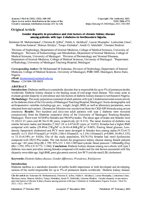 (PDF) Gender disparity in prevalence and risk factors of chronic Kidney ...