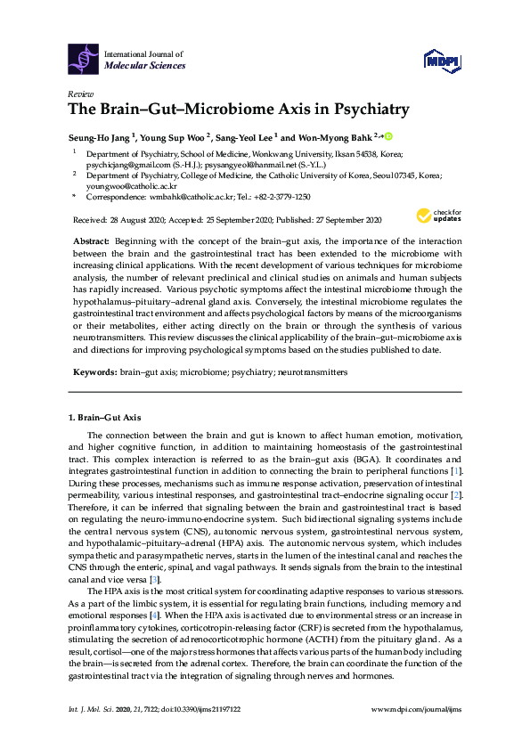 (PDF) The Brain–Gut–Microbiome Axis in Psychiatry