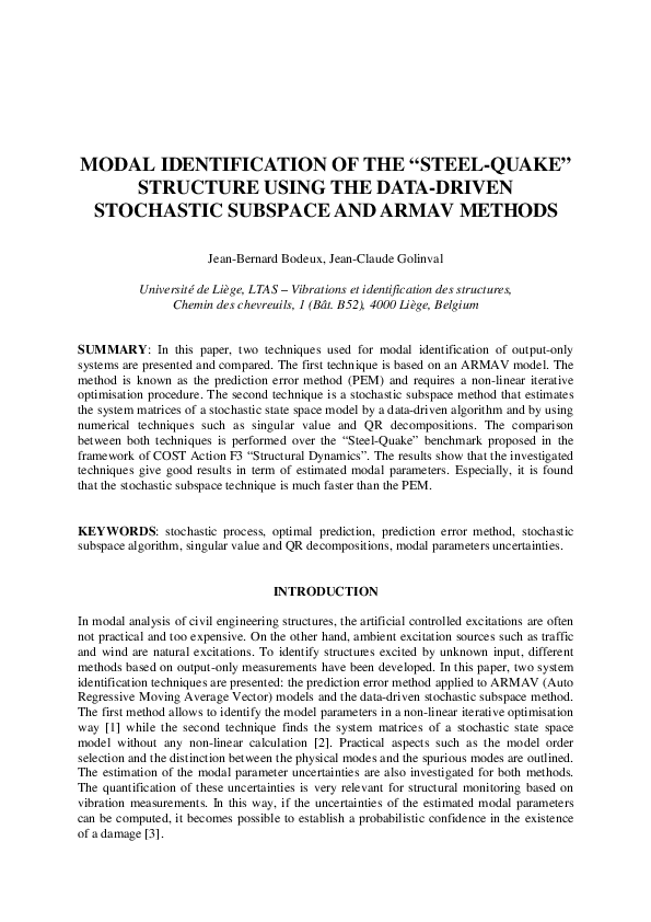 (PDF) Modal Identification and Damage Detection Using the Data-Driven ...