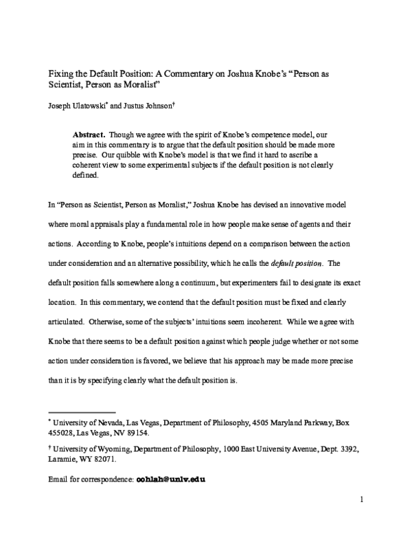 (PDF) Fixing the Default Position