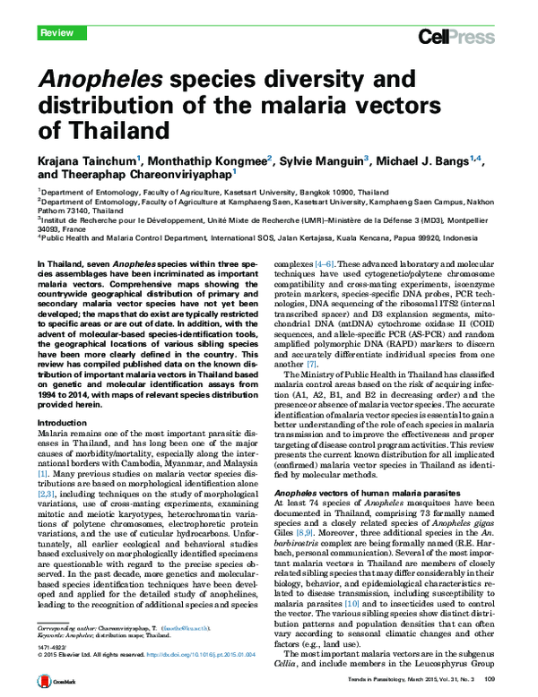(PDF) Anopheles species diversity and distribution of the malaria ...