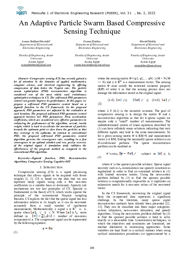 (PDF) An Adaptive Particle Swarm Based Compressive Sensing Technique