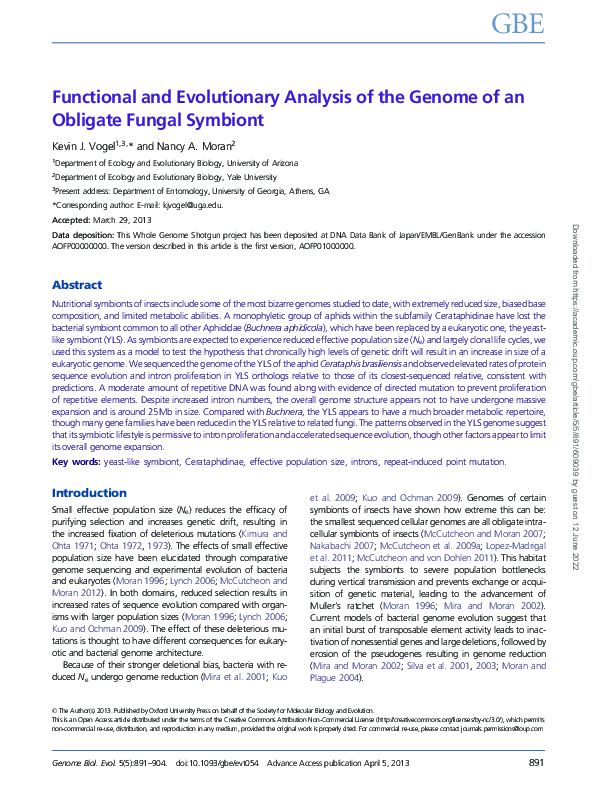 (PDF) Functional and Evolutionary Analysis of the Genome of an Obligate ...